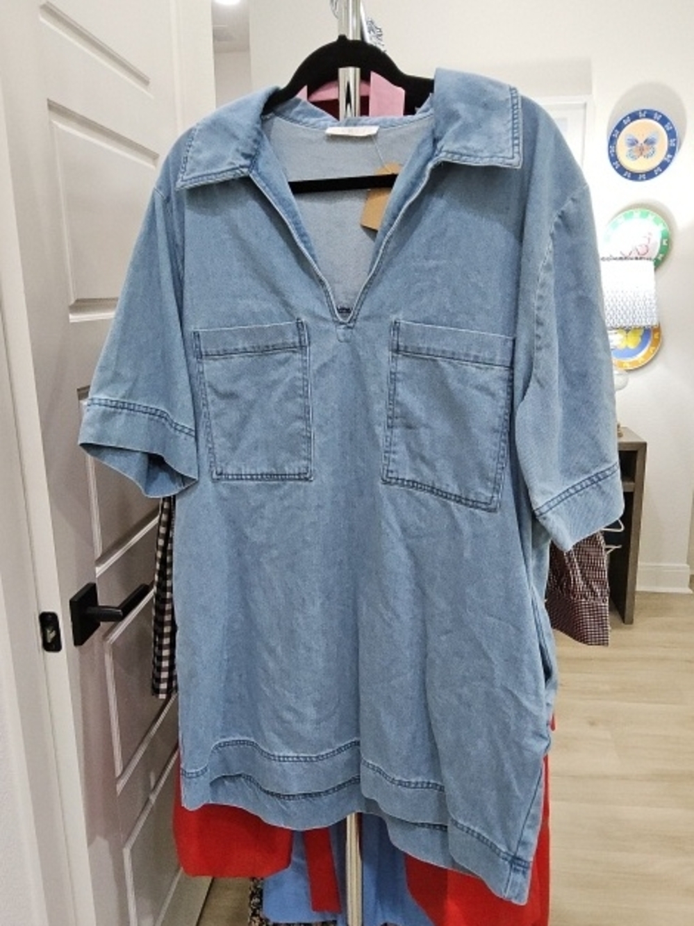 Karlie Light Blue Denim Short-Sleeve Button-Down Shirt